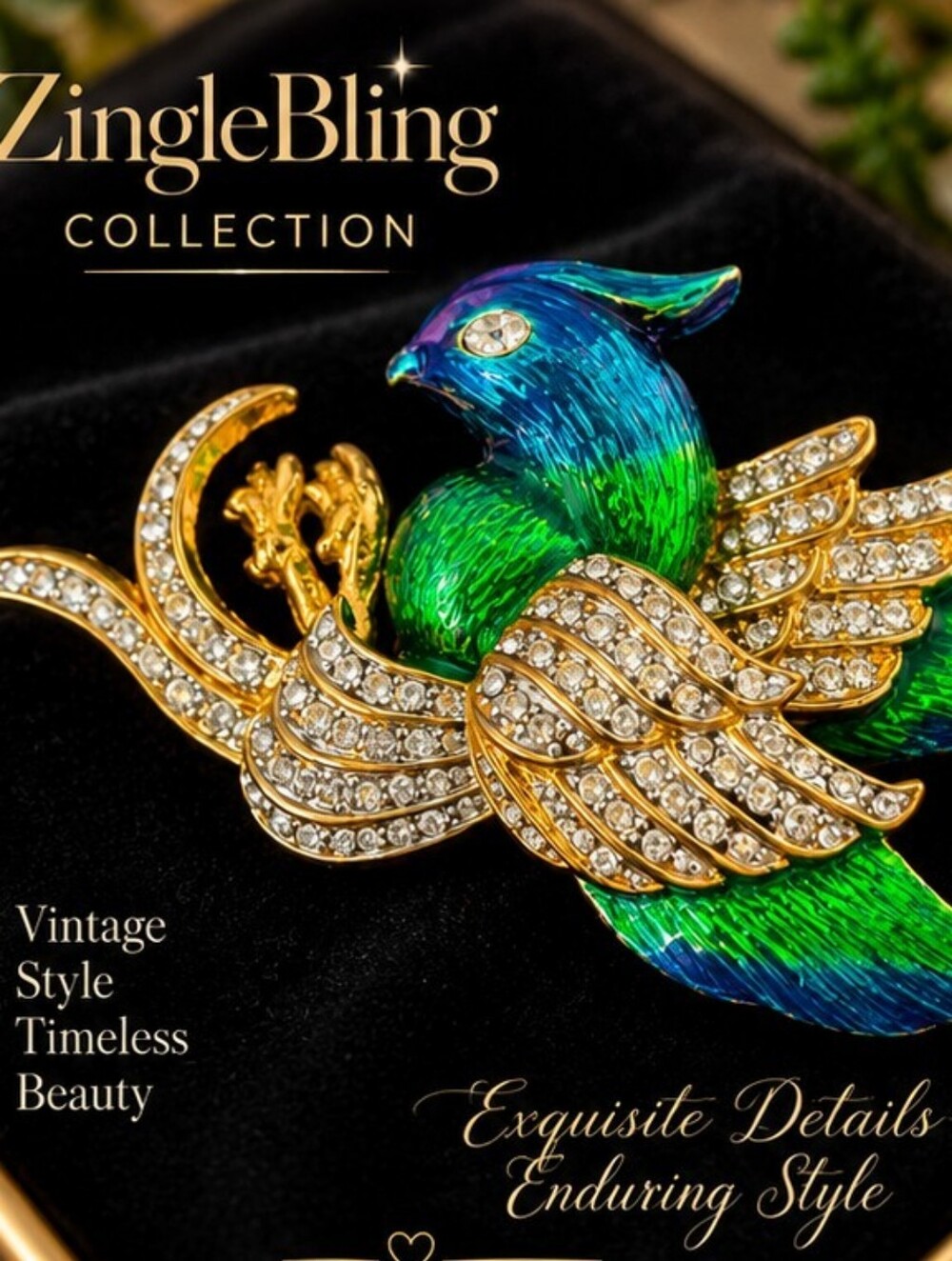 Vintage 1983 NOS American Made CZ Enamel Phoenix Bird Brooch